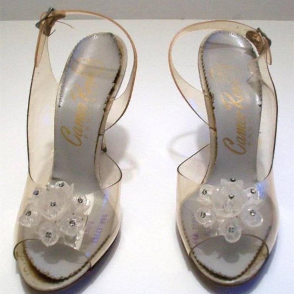 Slingback SHOES VINTAGE 1950's Clear Lucite Heel